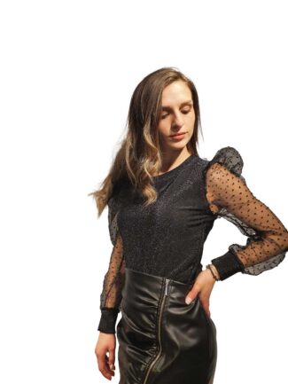 Μπλούζα Lurex Balloon Μανίκι  Μαύρο