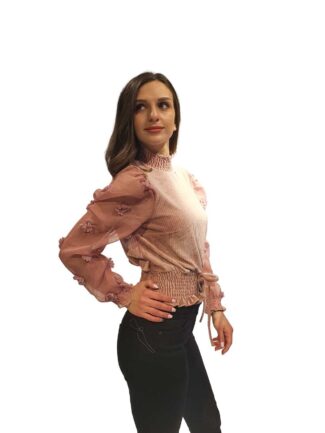 Μπλούζα Ροζ  με Διάφανο Μανίκι