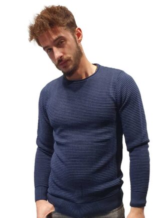 Μπλούζα Πλεκτή με Ανάγλυφη Ρίγα Μπλε