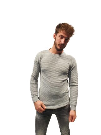 Μπλούζα Πλεκτή με Ανάγλυφη Ρίγα Γκρί