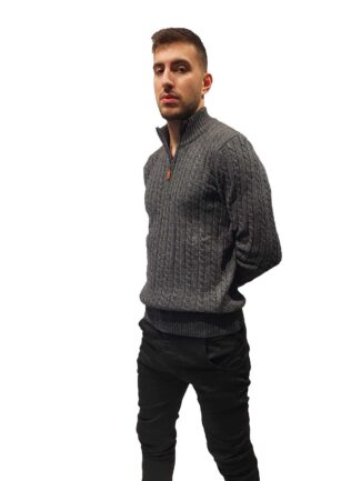 Πλεκτό Ζιβάγκο με Πλεξούδα Ανθρακί