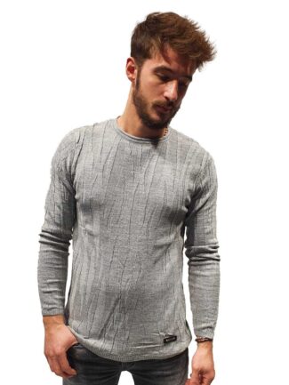 Μπλούζα Πλεκτή με Allover Σχέδιο Γκρί