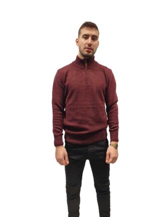 Πλεκτό με Φερμουάρ και Όρθιο Γιακά Μπορντό