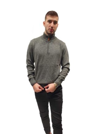 Πλεκτό με Φερμουάρ και Όρθιο Γιακά  Χακί