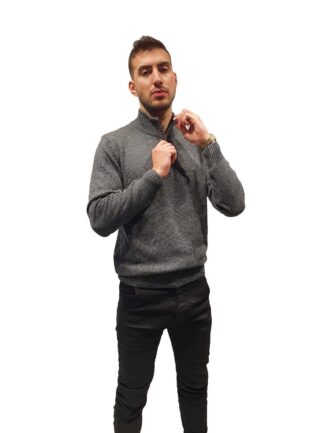 Πλεκτό με Φερμουάρ και Όρθιο Γιακά Γκρι