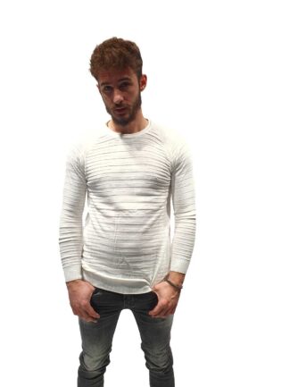 Μπλούζα Πλεκτή με Allover ρίγα Λευκή