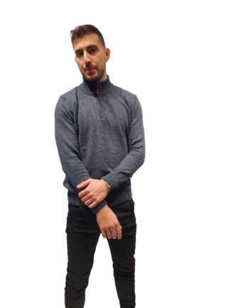 Πλεκτό με Φερμουάρ και Όρθιο γιακά Μπλε