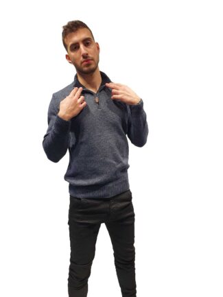 Πλεκτό με Φερμουάρ και Όρθιο γιακά Μπλε