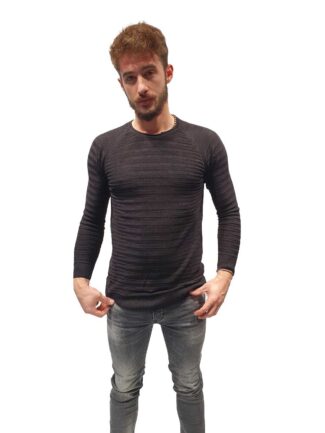 Μπλούζα Πλεκτή με Allover Ρίγα Μαύρη