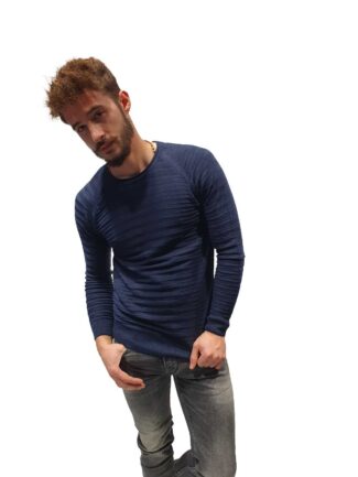 Μπλούζα Πλεκτή με Allover Ρίγα Μπλε