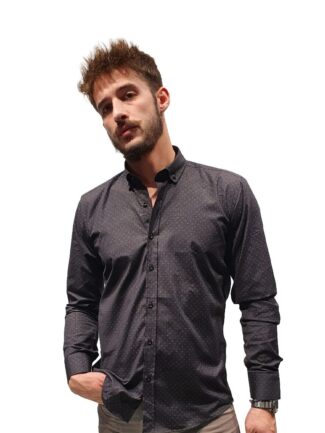 Πουκάμισο Μαύρο με Γκρι Πουά