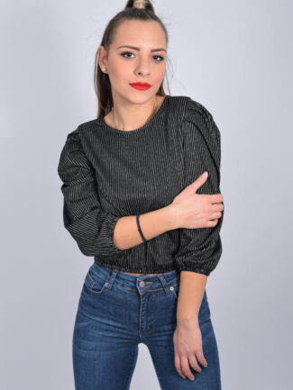 Μπλούζα με Lurex Ρίγα Μαύρη