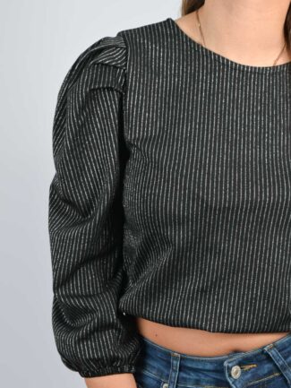 Μπλούζα με Lurex Ρίγα Μαύρη