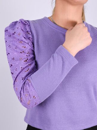 Μπλούζα Ριπ με Μανίκι Κιπούρ Μωβ