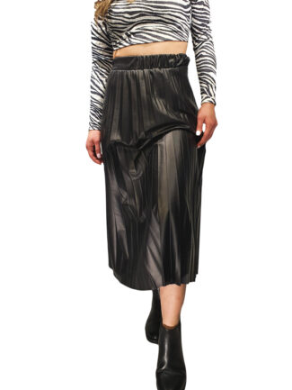 Φούστα Πλισέ Midi Δερματίνη Μαύρη
