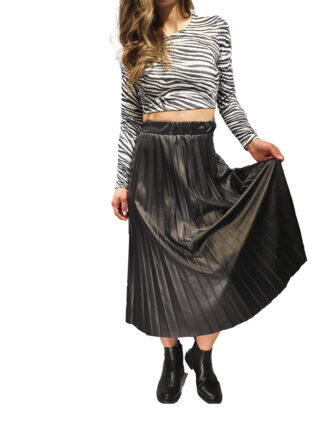 Φούστα Πλισέ Midi Δερματίνη Μαύρη