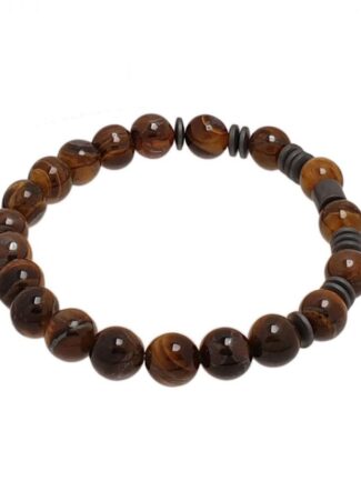 Βραχιόλι με Ημιπολύτιμες Πέτρες Καφέ Μάτι της Τίγρης και Αιματίτη