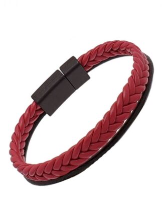 Βραχιόλι Ανδρικό από Μαύρο και κόκκινο Δέρμα και Gunmetal