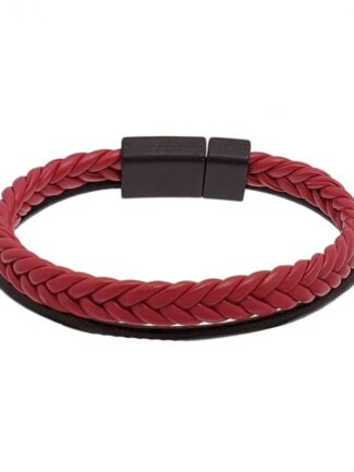 Βραχιόλι Ανδρικό από Μαύρο και κόκκινο Δέρμα και Gunmetal