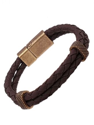 Βραχιόλι Αντρικό Επιμπρουτζωμένο από Καφέ Δερματίνη