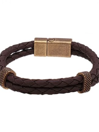 Βραχιόλι Αντρικό Επιμπρουτζωμένο από Καφέ Δερματίνη