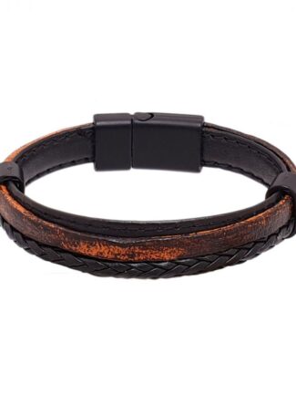 Βραχιόλι Ανδρικό από Μαύρο και Καφέ Δέρμα και Gunmetal
