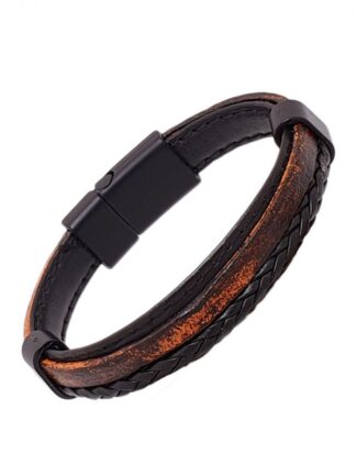 Βραχιόλι Ανδρικό από Μαύρο και Καφέ Δέρμα και Gunmetal