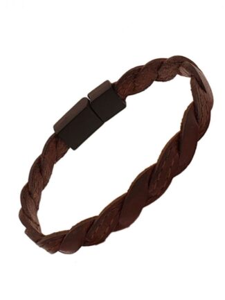 Βραχιόλι Ανδρικό από Καφέ Δέρμα και Gunmetal