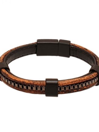 Βραχιόλι Ανδρικό από Καφέ Δέρμα και Gunmetal
