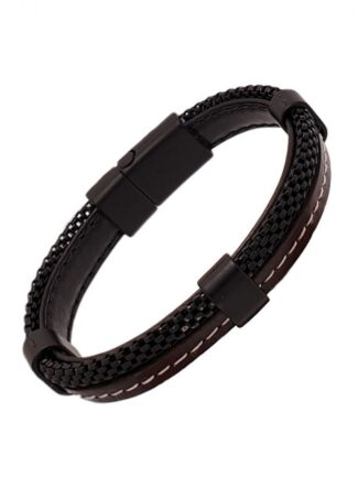 Βραχιόλι Ανδρικό από Καφέ Δέρμα και Gunmetal