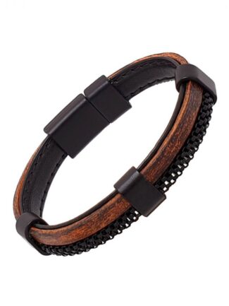 Βραχιόλι Αντρικό από Καφέ Δέρμα και Gunmetal