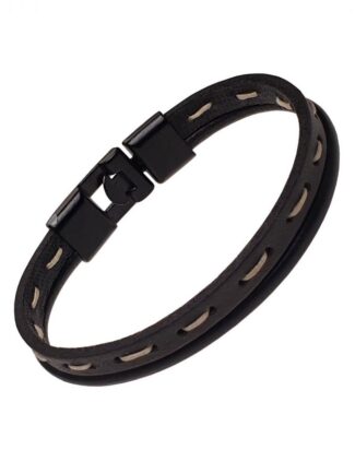 Βραχιόλι Ανδρικό Μαύρο απο Δέρμα και Gunmetal