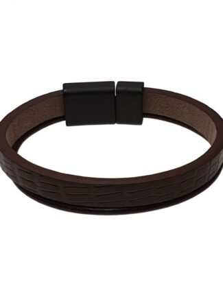 Βραχιόλι Ανδρικό από Καφέ Δέρμα και Gunmetal