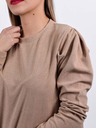 Φόρεμα Mini με Φουσκωτό Μανίκι Μπεζ