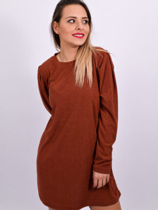 Φόρεμα Mini με Φουσκωτό Μανίκι Κεραμιδί