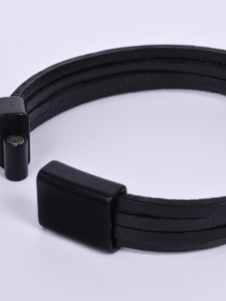 Βραχιόλι Ανδρικό από Μαύρο Δέρμα και Gunmetal