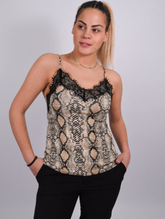 Μπλούζα Lingerie με Όψη Snake Μπεζ