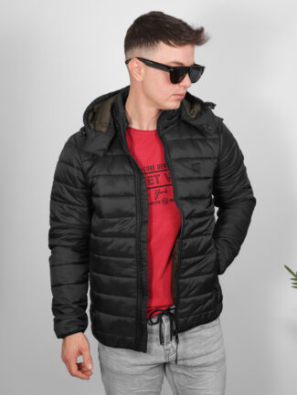 Μπουφάν Puffer με Κουκούλα Double Μαύρο