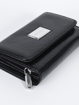 Πορτοφόλι με ανάγλυφη υφή, φερμουάρ Μαύρο