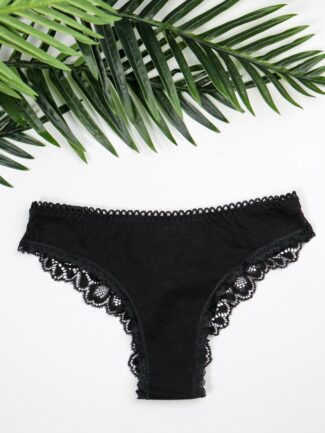 Brazilian Σλιπ από Βαμβάκι και Δαντέλα Μαύρο