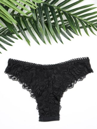 Brazilian Σλιπ από Βαμβάκι και Δαντέλα Μαύρο