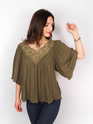 Μπλούζα με Δαντέλα Χακί