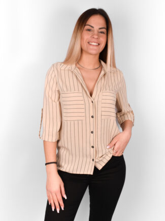 Πουκάμισο Ριγέ Μπεζ