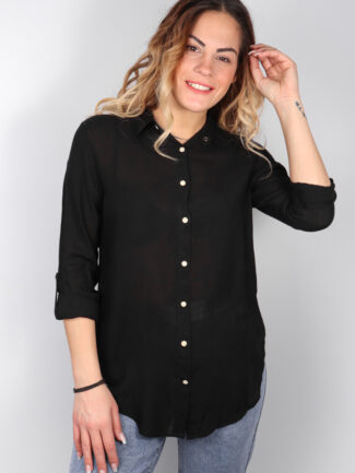 Πουκάμισο Λινό Μονόχρωμο Μαύρο