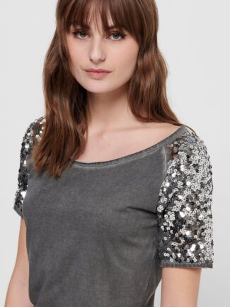 Φόρεμα  Κοντομάνικο  με Πούλιες Γκρι