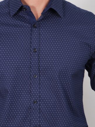 Πουκάμισο με Μικροσχέδια Άσπρα σε Χρώμα Μπλε