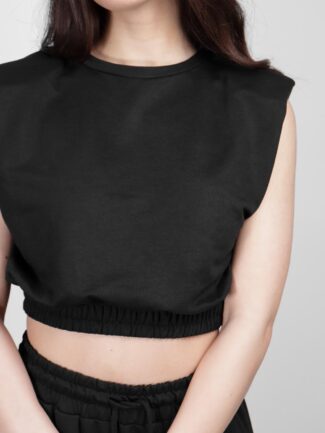 Μπλούζα Cropped με βάτες Μαύρη