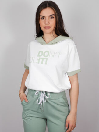 Φούτερ Crop Top με Κουκούλα Λευκό με Μέντα λεπτομέρειες