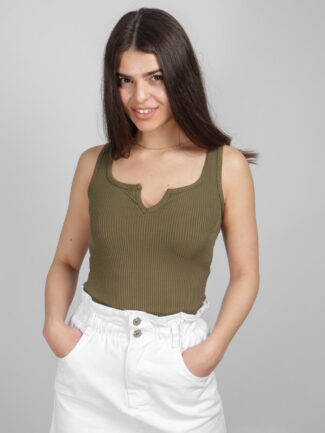 Μπλούζα με Φαρδιά Τιράντα Ριπ Χακί