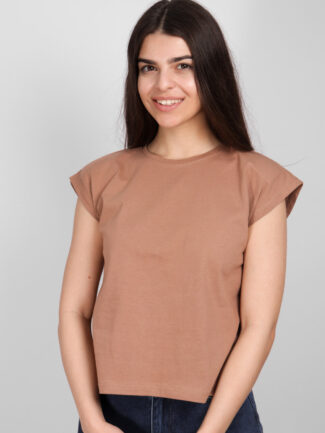 Μπλούζα Μονόχρωμη με Βάτα Καφέ